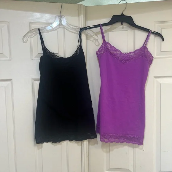 2 set purple black sexy adjustable cami Stretchy lace tunic tank top sz M Y2K - Picture 2 of 12